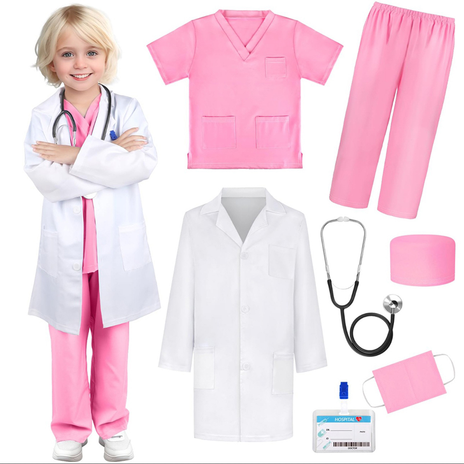 Kids Doctor Education - 7 ชิ้น/แพ็คเด็กสีขาว Medical Uniform Lab Coat