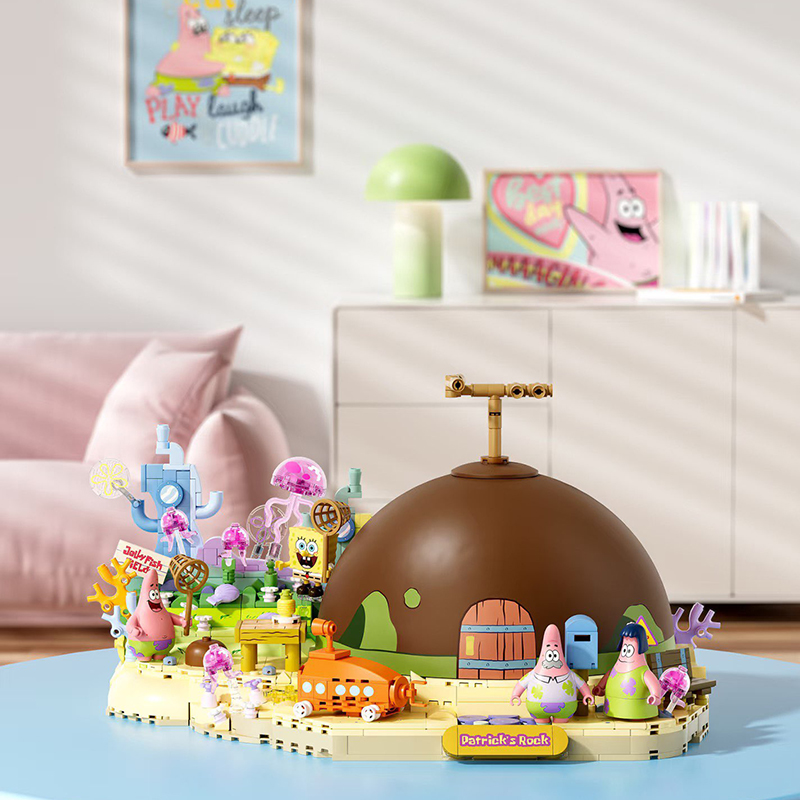 Kids First Education - ชุดตัวต่อบล็อกสร้างบ้านร็อคของแพทริค สตาร์ จากสปองจ์บ็อบ ของเล่นเสริมสร้างจินตนาการและการเรียนรู้สำหรับเด็ก ของขวัญคริสต์มาส กล่องสุ่ม