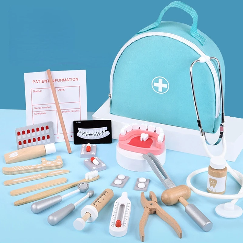 Kids Doctor Education - เด็กใหม่บทบาทเล่นแกล้งทําเป็นของเล่นไม้แกล้งเล่นหมอของเล่นเพื่อการศึกษาเด็กทางการแพทย์จําลองยาหน้าอกชุด