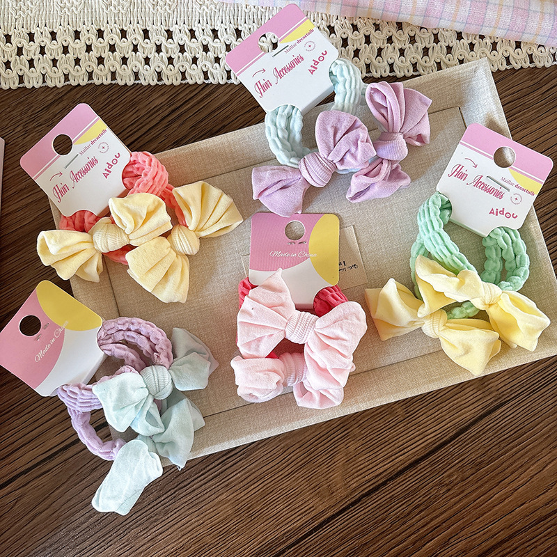 Kids Education School - ยืดหยุ่นสูงสีบล็อกผ้าเทอร์รี่ผม 2 ชิ้นน่ารักหวาน Girly Bowknot ผู้ถือหางม้าสดทุกวันอุปกรณ์เสริมสําหรับโรงเรียน