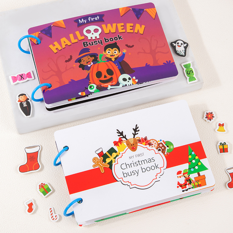 Kids First Education - หนังสือกิจกรรมเด็กมอนเตสซอรี่ ของขวัญวันฮาโลวีน ของเล่นคริสต์มาส หนังสือเงียบเล่มแรกของฉัน ของเล่นเสริมพัฒนาการเด็กเล็ก ของเล่นเด็ก