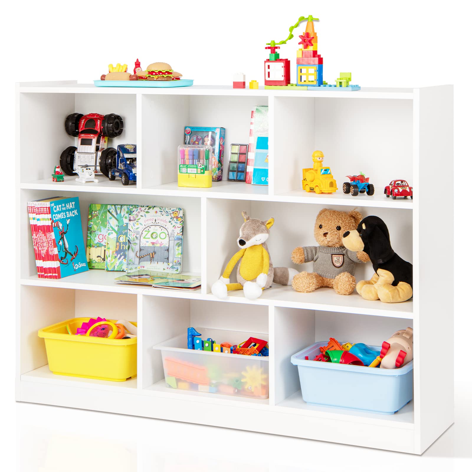 Montessori Shelf Toy - ชั้นวางหนังสือ 3 ชั้นสำหรับเด็ก, ตู้เก็บของเล่นไม้สำหรับหนังสือและของเล่น, ชั้นวางแบบตั้งอิสระ 8