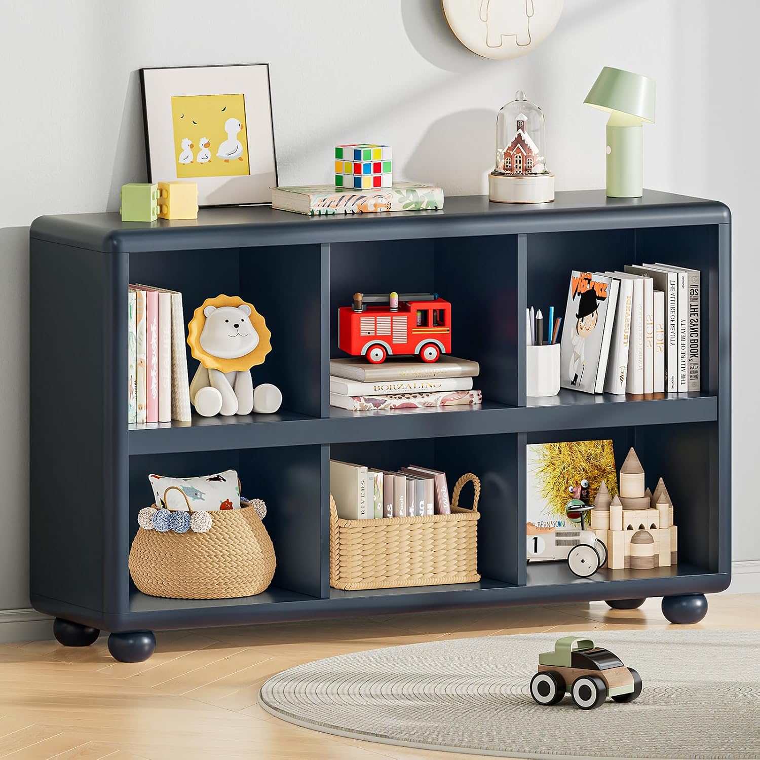 Montessori Shelf Toy - ชั้นวางของสำหรับเด็ก 6 ช่อง ตู้เก็บของเล่นแบบมอนเตสซอรี่ ดีไซน์โค้งมน สำหรับห้องเด็กเล่น