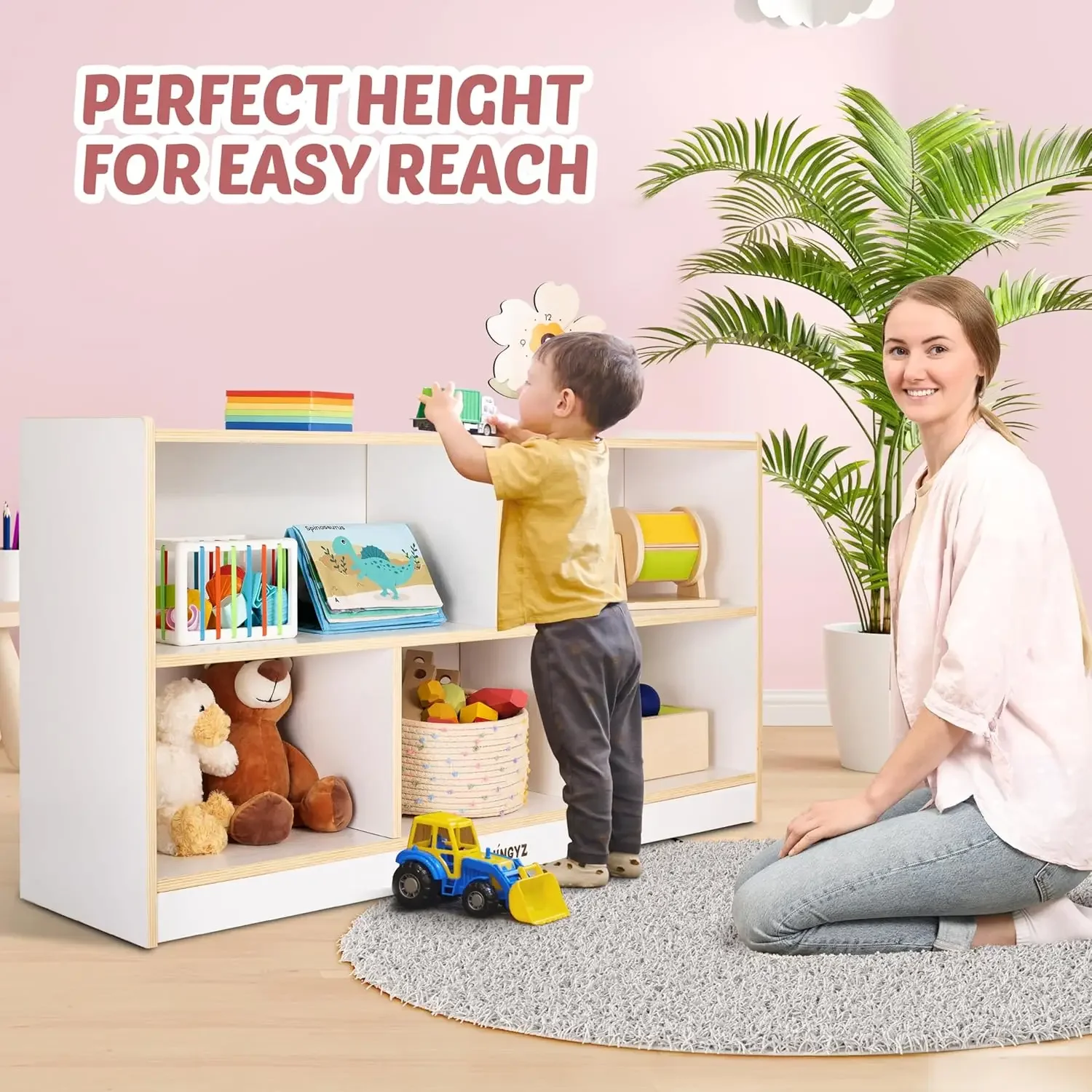 Montessori Shelf Toy - ตู้เก็บของเล่นสำหรับเด็ก, ตู้เก็บของไม้ 5 ช่อง, ชั้นวางหนังสือเด็กและชั้นวางหนังสือแบบมอนเตสซอรี่, ชั้นวางหนังสือสำหรับเด็ก