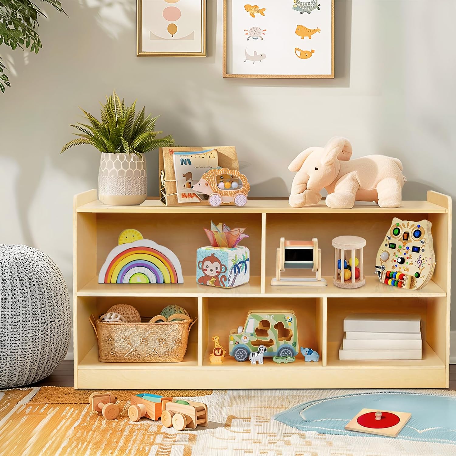 Montessori Shelf Toy - ชั้นวางของเล่นไม้แบบมอนเตสซอรี่ ตู้เก็บของเล่นและหนังสือ ชั้นวางหนังสือ 2 ชั้น ตู้เก็บของ