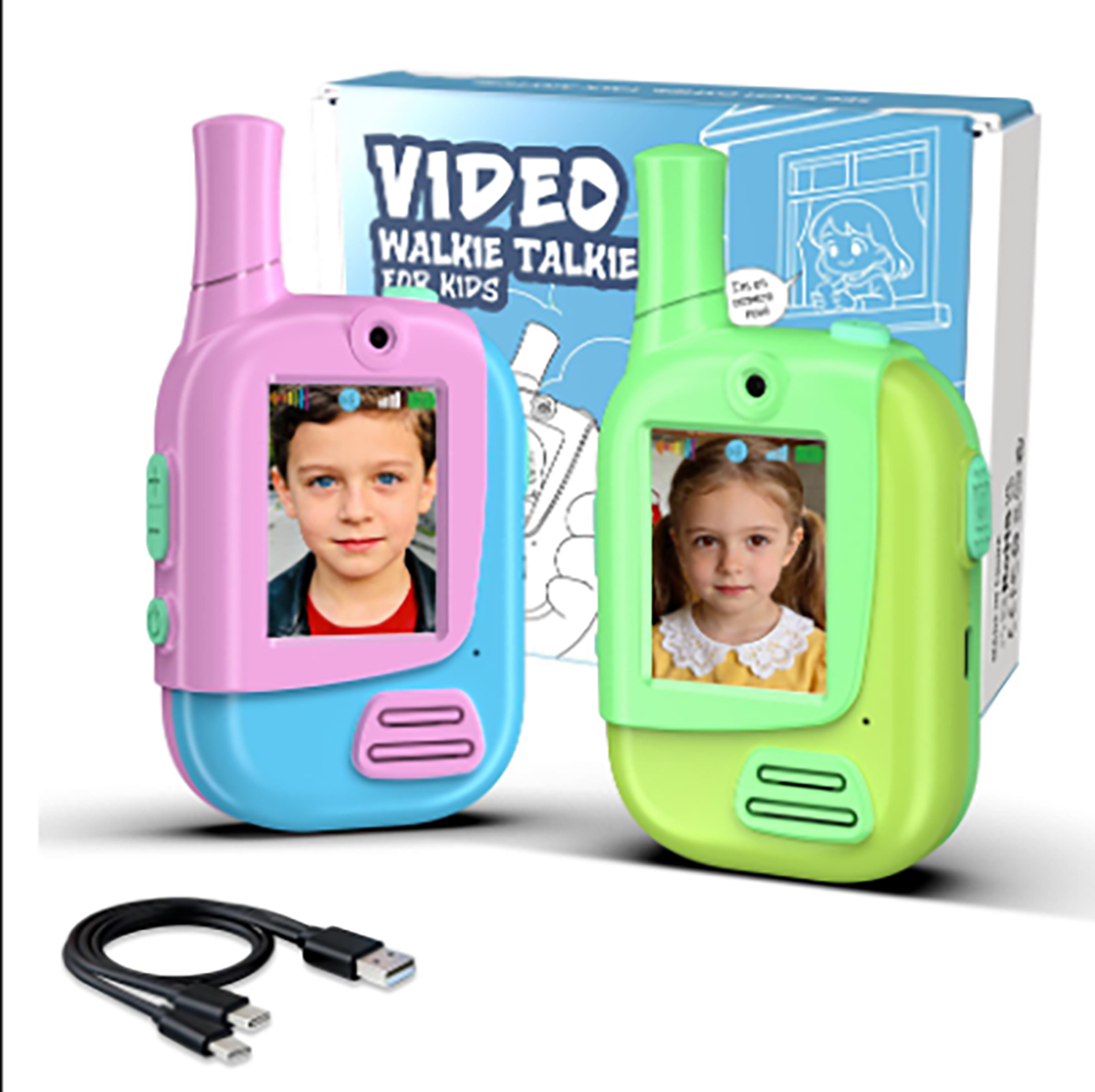 Kids Education Video - เครื่องส่งรับวิทยุสำหรับเด็กแบบชาร์จไฟได้ 2 ชิ้น พร้อมฟังก์ชันเปลี่ยนเสียง 4 แบบ