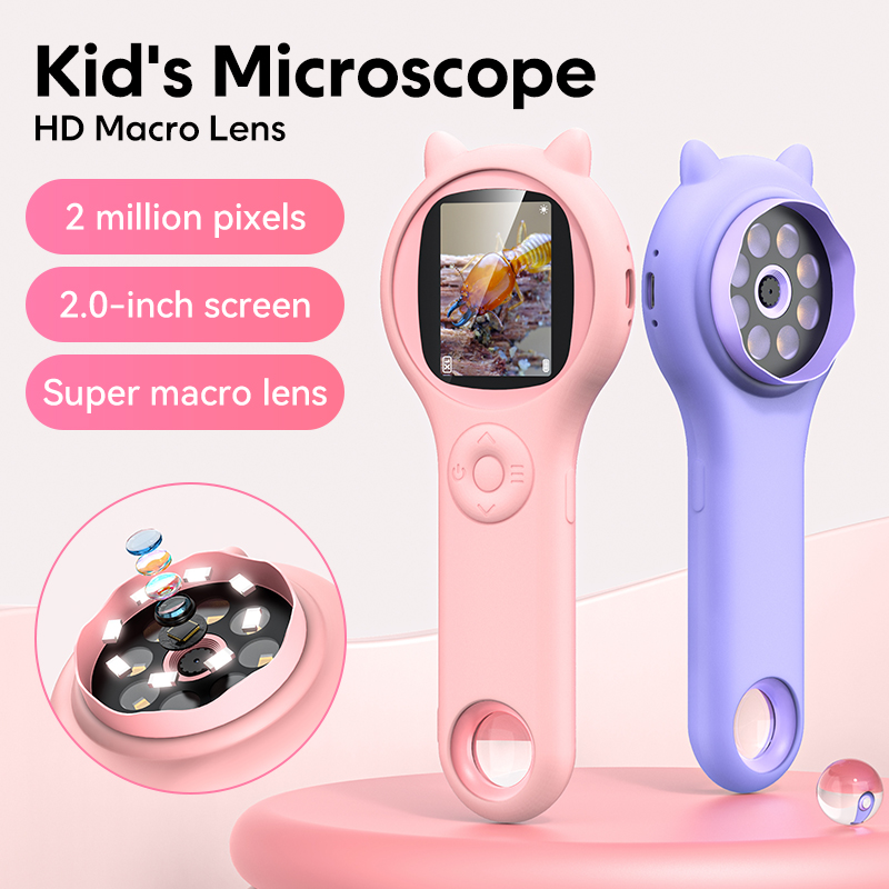 Kids Education Video - Mini Kids กล้องจุลทรรศน์แสงพร้อมฟังก์ชั่นภาพและวิดีโอ 500X สังเกตกล้องจุลทรรศน์วิทยาศาสตร์โลกของเล่นเพื่อการศึกษาเด็ก